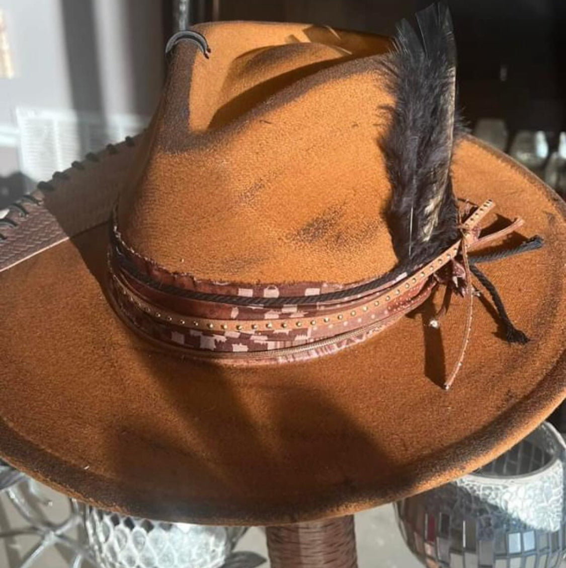 Distressed Hat with leather