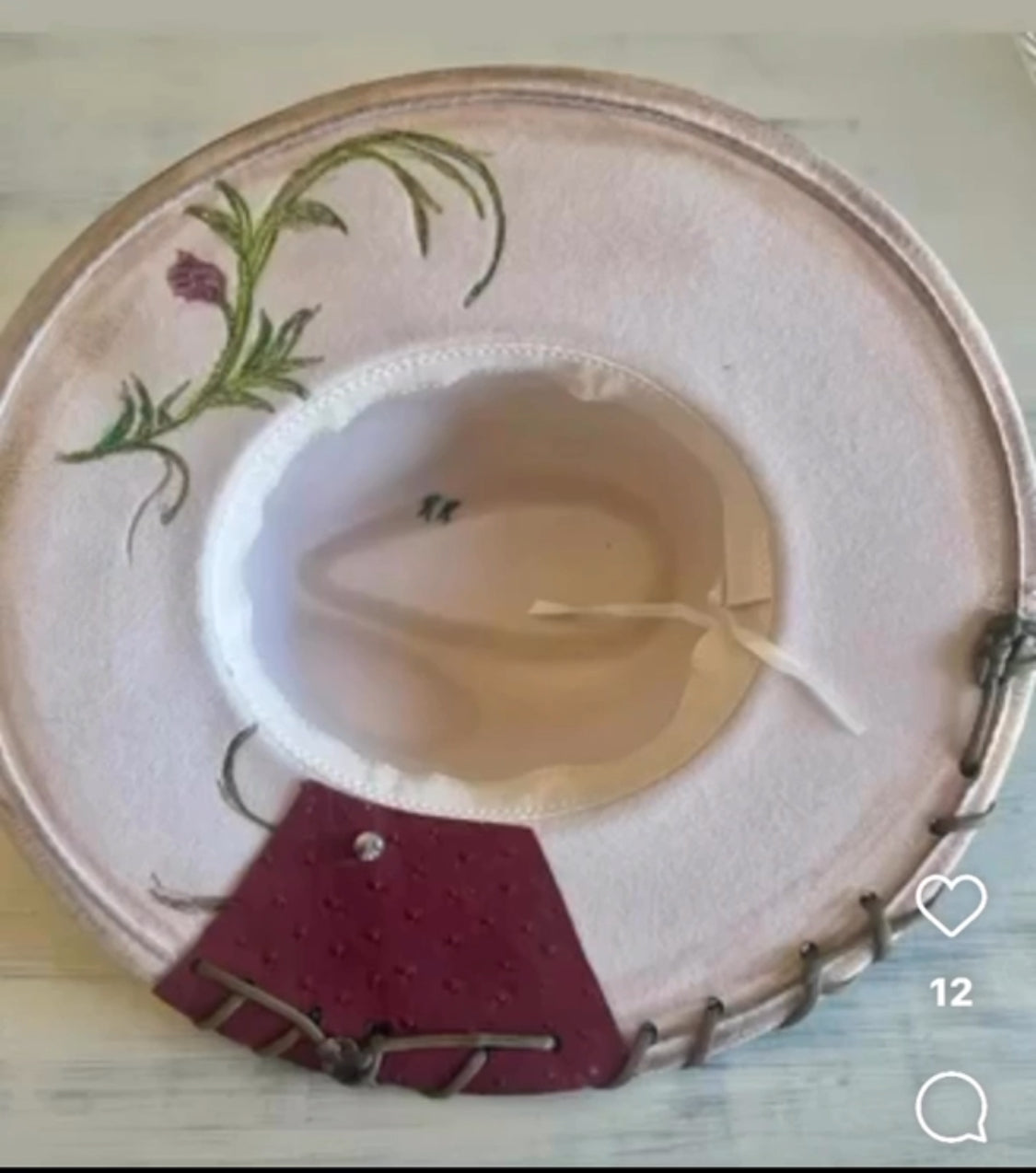 Beige/Red leather Burn Flower Hat