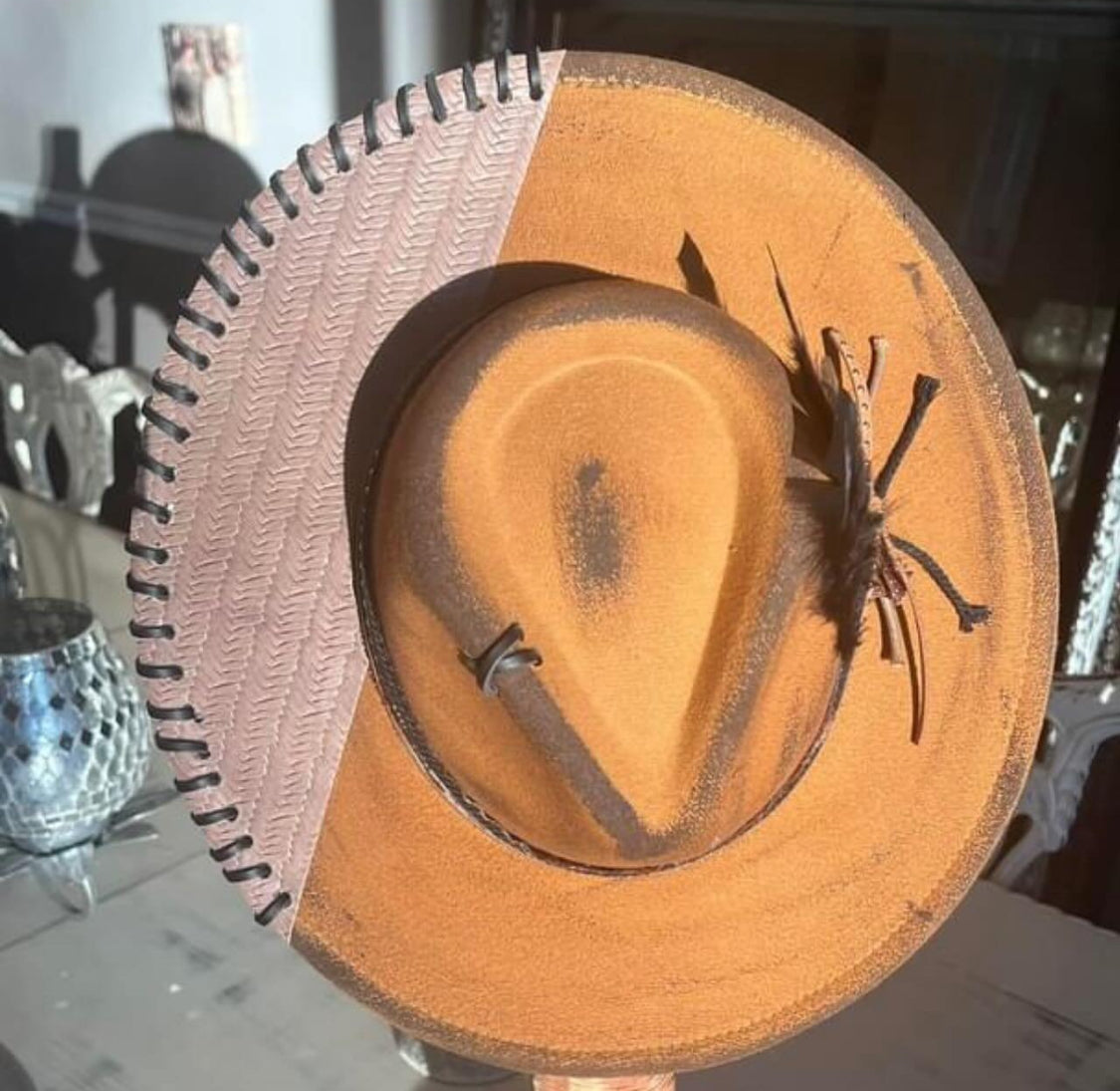 Distressed Hat with leather