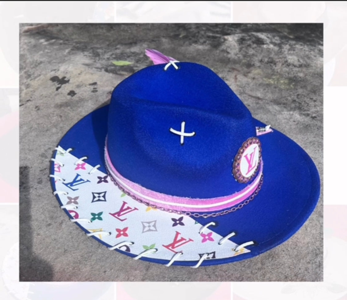 Blue Louis Vuitton repurposed hat