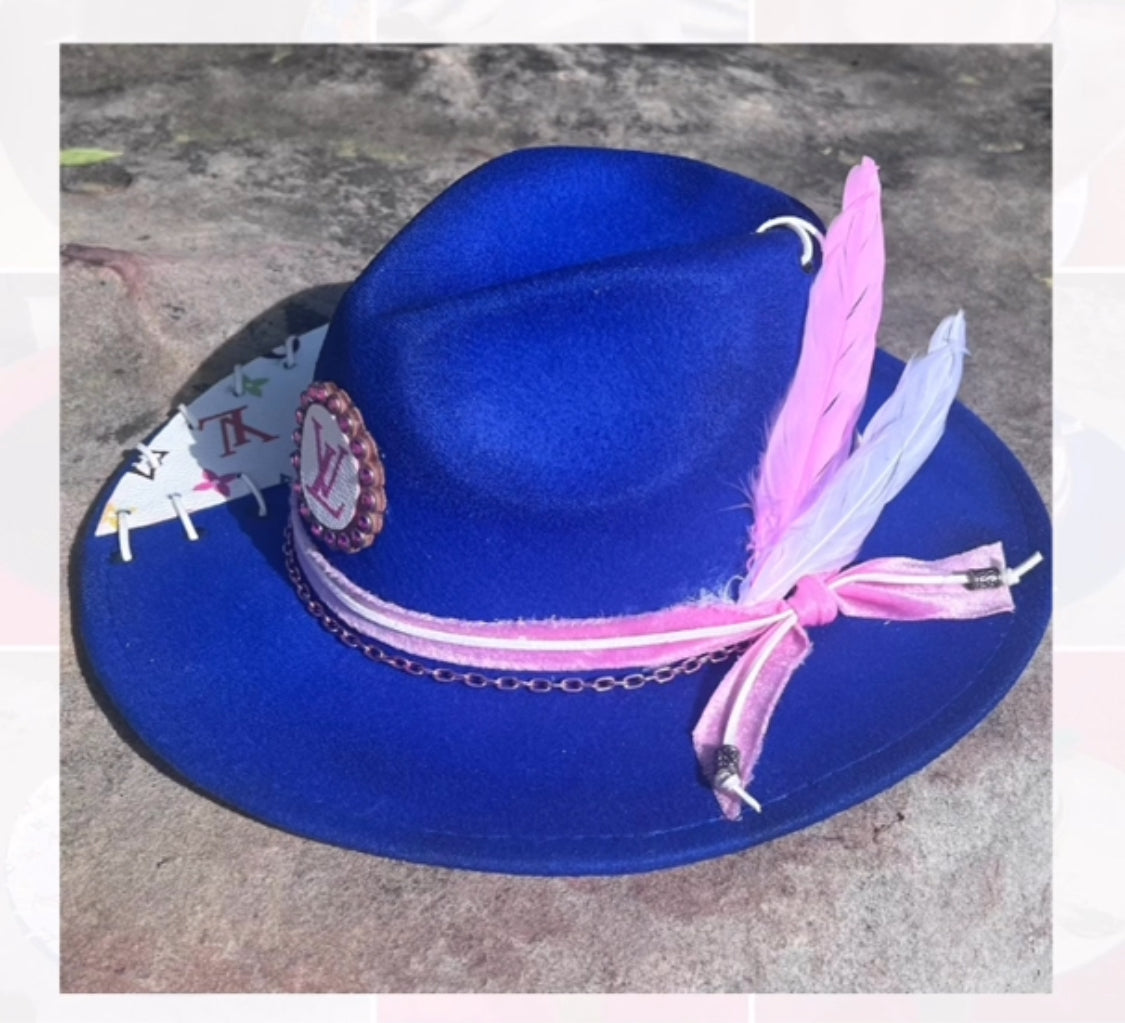 Blue Louis Vuitton repurposed hat