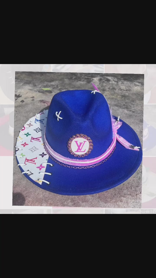 Blue Louis Vuitton repurposed hat